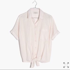 Madewell pink stripe courier with tie knot